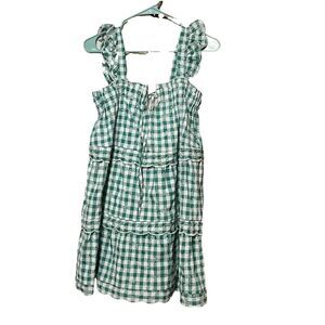 MI AMI Francesca's Size L Green Gingham Ruffle Strap Keyhole Mini Dress Size S